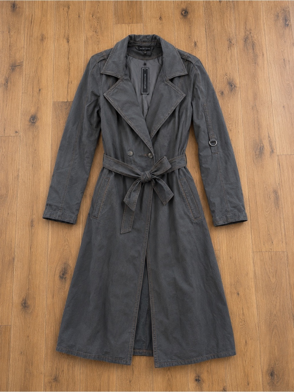 Melrose with Love Long Dark Denim Trench Coat with Belt Sz L